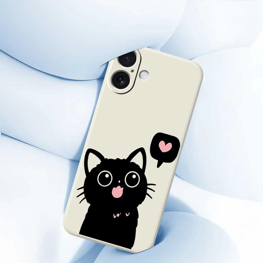 For iPhone 17 Case Love Black Cat Pattern Printing Straight Edge TPU Phone Back Cover - Beige - 5