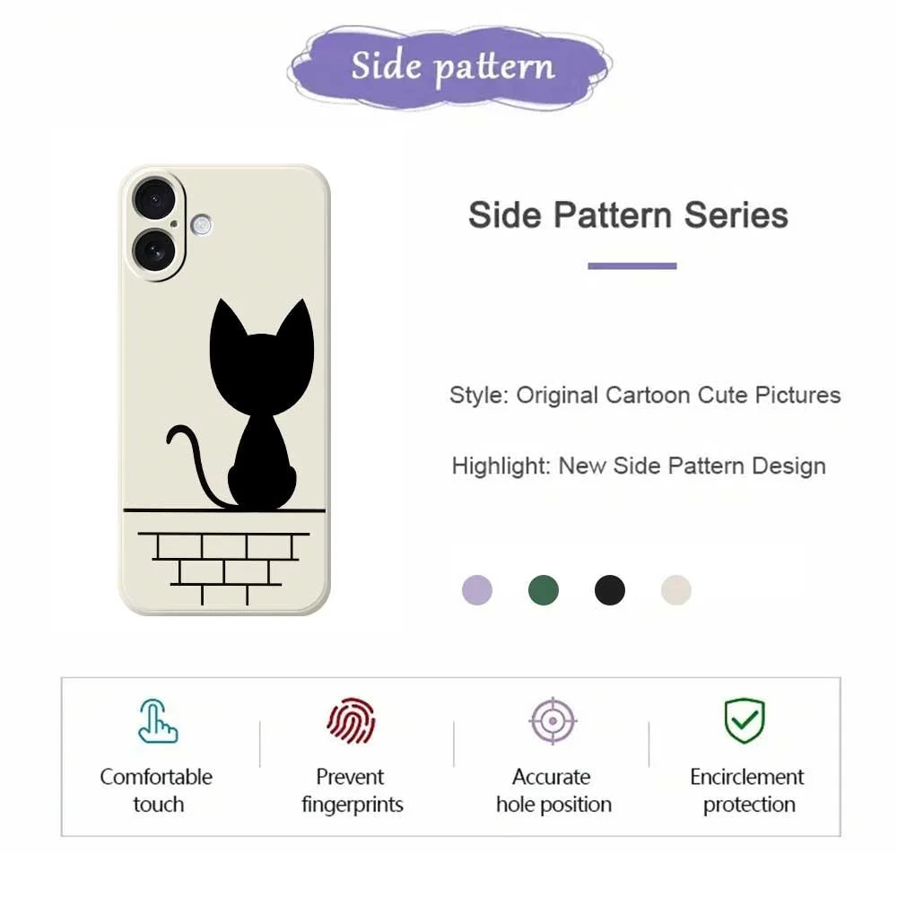 For iPhone 17 Case Black Cat on the Wall Pattern Printing Straight Edge TPU Phone Back Cover - Beige - 2