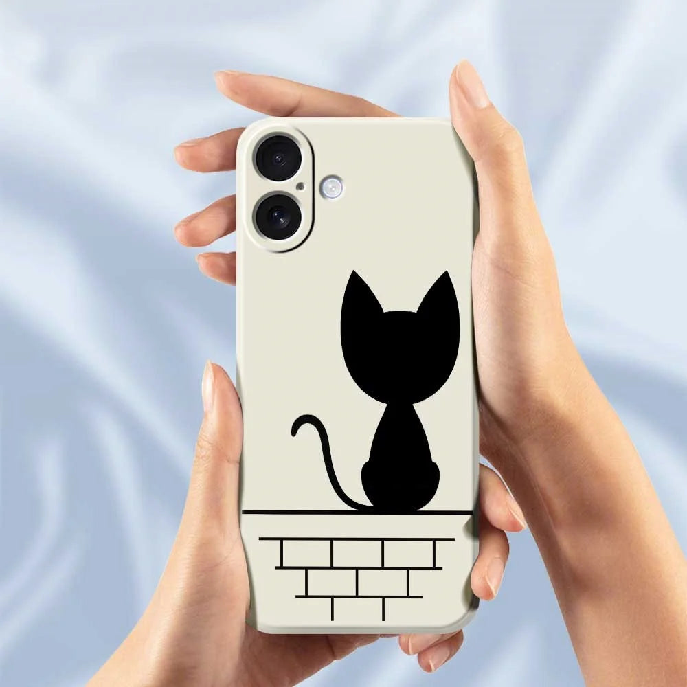 For iPhone 17 Case Black Cat on the Wall Pattern Printing Straight Edge TPU Phone Back Cover - Beige - 6