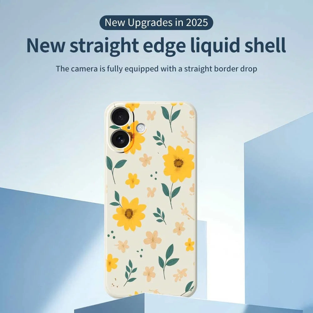 For iPhone 17 Case Yellow Floral and Leaves Pattern Printing Straight Edge TPU Phone Back Cover - Beige - 3