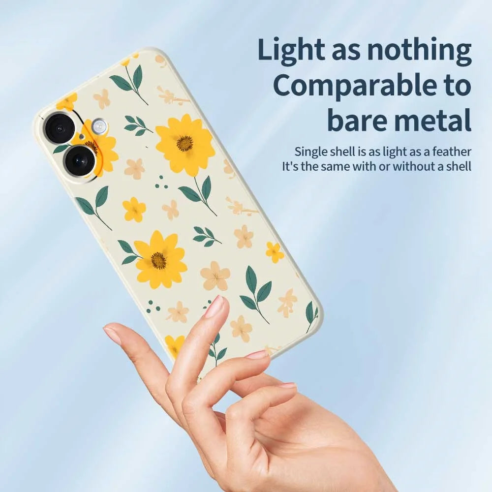 For iPhone 17 Case Yellow Floral and Leaves Pattern Printing Straight Edge TPU Phone Back Cover - Beige - 4