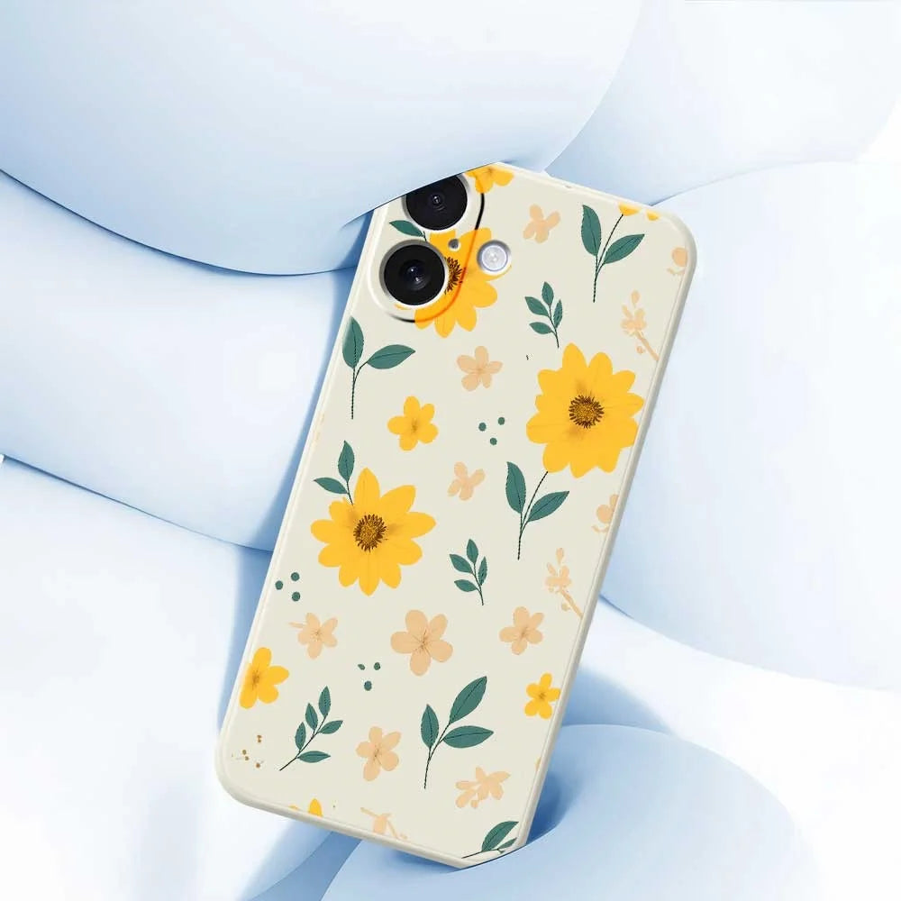For iPhone 17 Case Yellow Floral and Leaves Pattern Printing Straight Edge TPU Phone Back Cover - Beige - 5