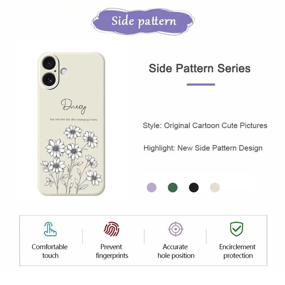 For iPhone 17 Case Sketch Flowers Pattern Printing Straight Edge TPU Phone Back Cover - Beige - 2