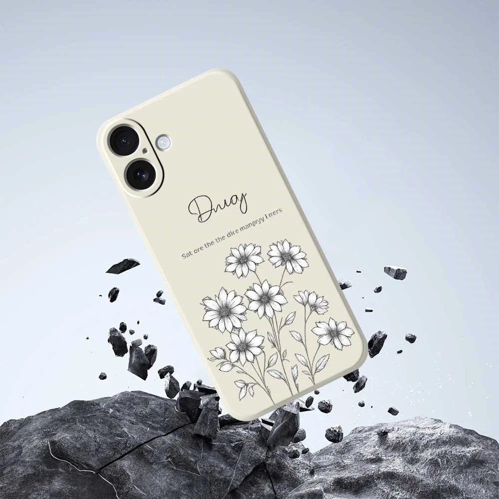 For iPhone 17 Case Sketch Flowers Pattern Printing Straight Edge TPU Phone Back Cover - Beige - 7