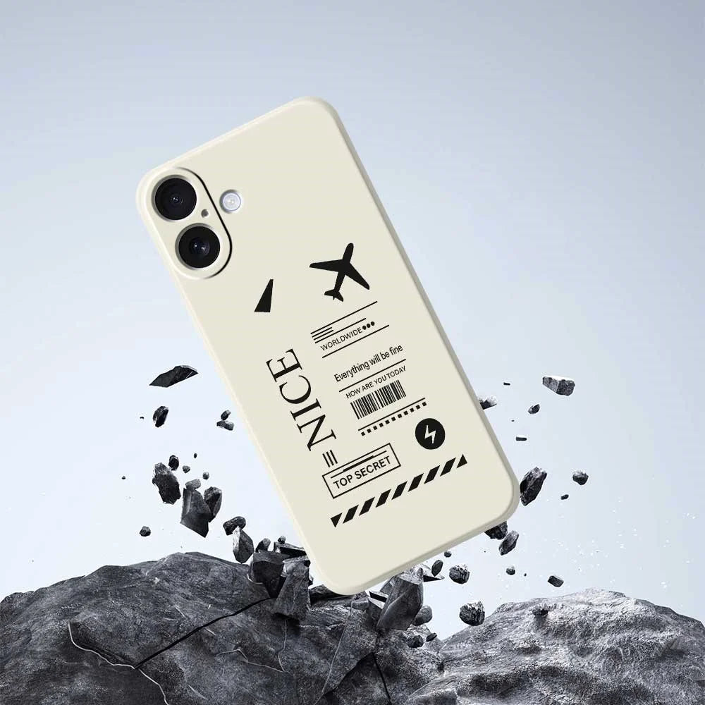 For iPhone 17 Case Boarding Ticket Pattern Printing Straight Edge TPU Phone Back Cover - Beige - 7