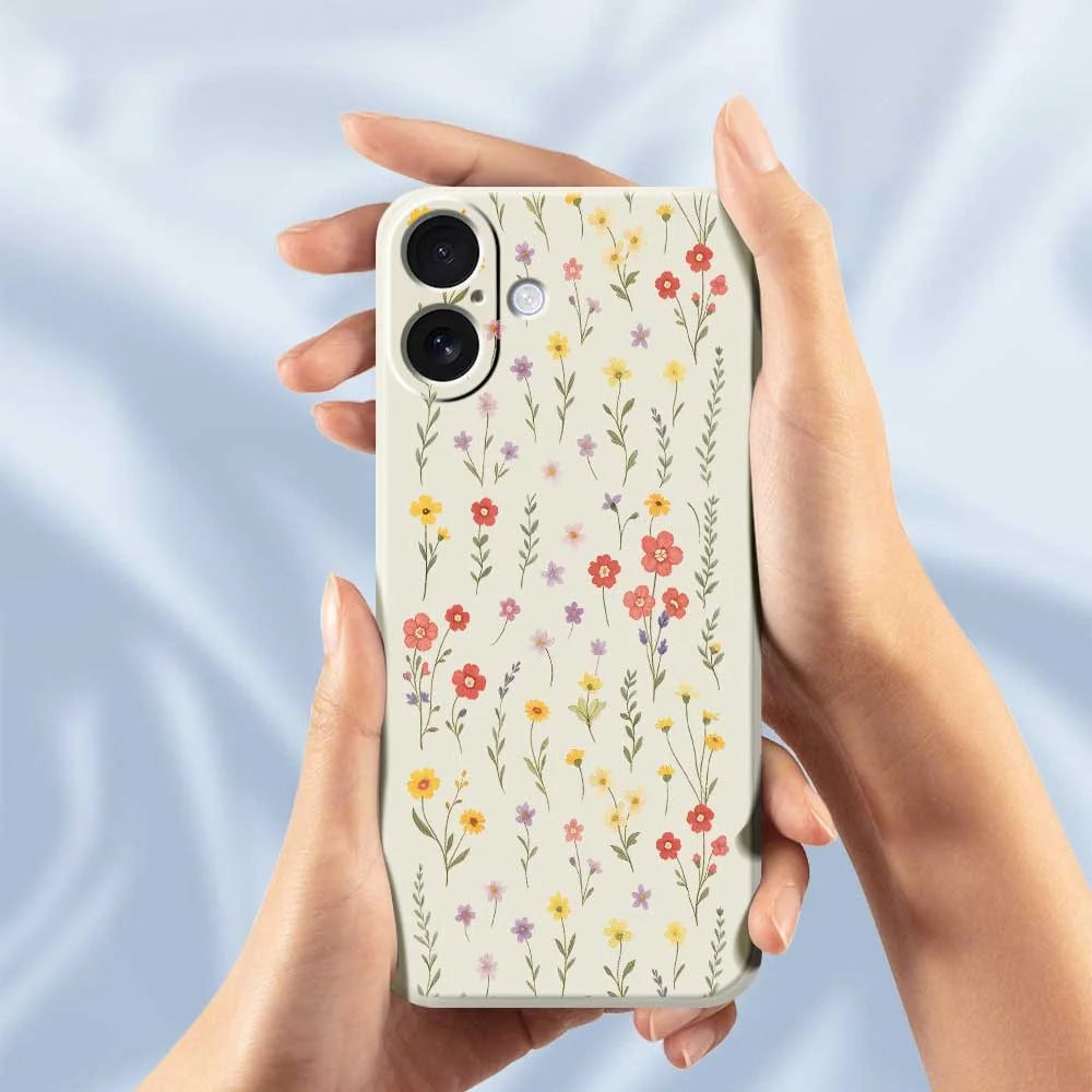 For iPhone 17 Case Flowers and Grass Pattern Printing Straight Edge TPU Phone Back Cover - Beige - 6