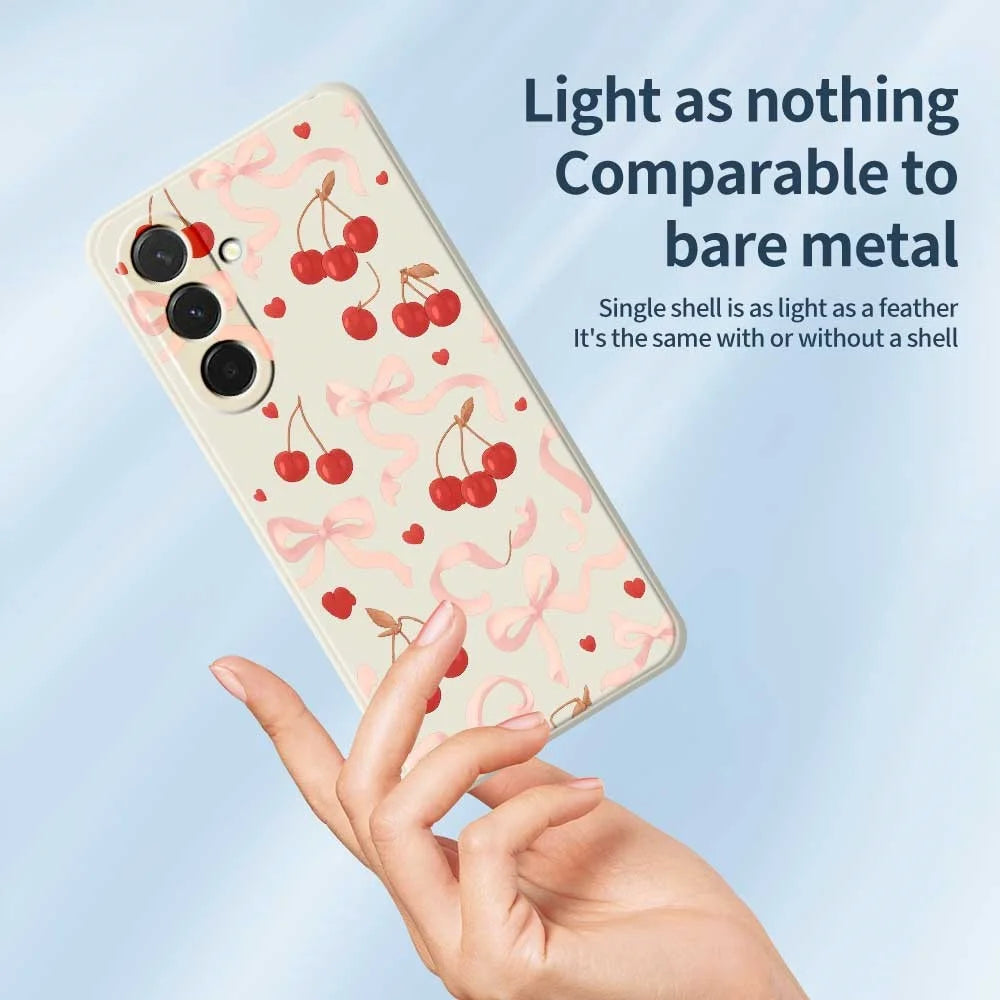For Samsung Galaxy A36 5G Case Big Bow Cherry Pattern Printing Straight Edge TPU Phone Back Cover - Beige - 4