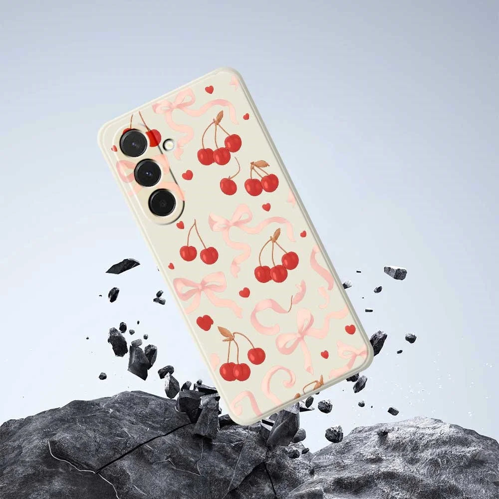 For Samsung Galaxy A36 5G Case Big Bow Cherry Pattern Printing Straight Edge TPU Phone Back Cover - Beige - 7