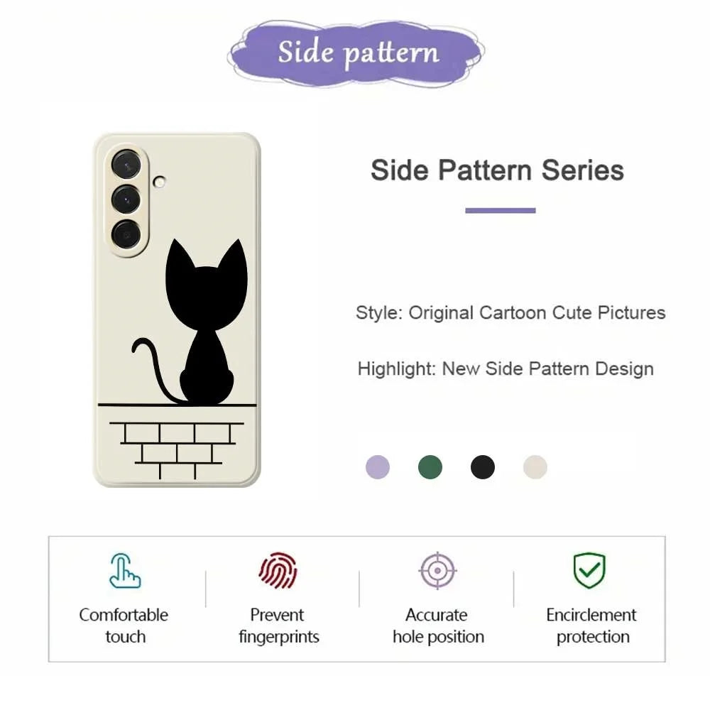 For Samsung Galaxy A36 5G Case Black Cat on the Wall Pattern Printing Straight Edge TPU Phone Back Cover - Beige - 2