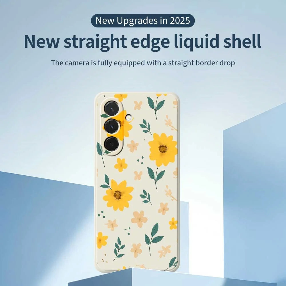 For Samsung Galaxy A36 5G Case Yellow Floral and Leaves Pattern Printing Straight Edge TPU Phone Back Cover - Beige - 3