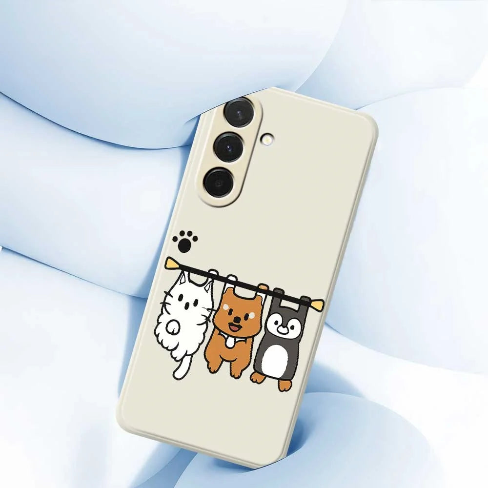 For Samsung Galaxy A36 5G Case Three Animal Dolls Pattern Printing Straight Edge TPU Phone Back Cover - Beige - 5