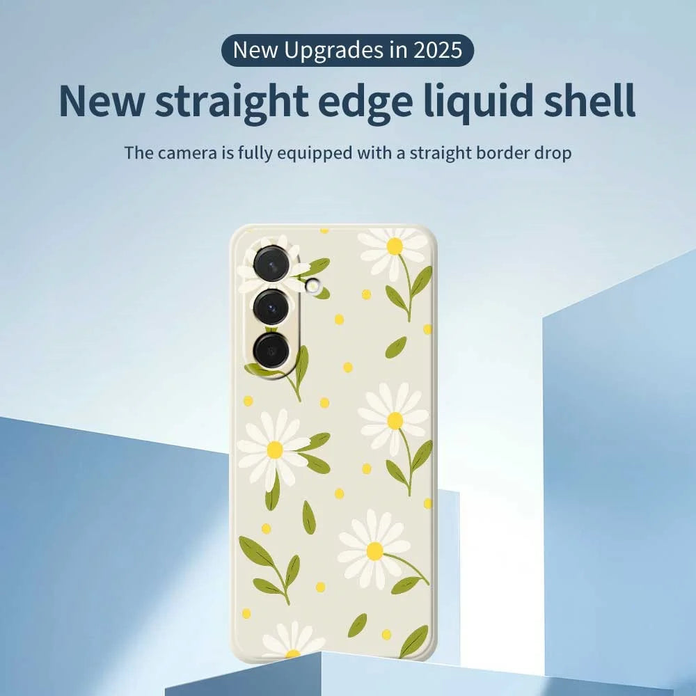 For Samsung Galaxy A36 5G Case White Flowers Green Leaves Pattern Printing Straight Edge TPU Phone Back Cover - Beige - 3