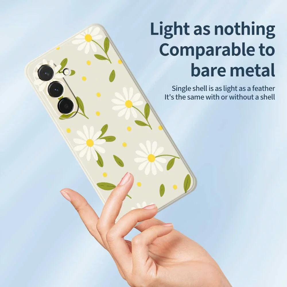 For Samsung Galaxy A36 5G Case White Flowers Green Leaves Pattern Printing Straight Edge TPU Phone Back Cover - Beige - 4