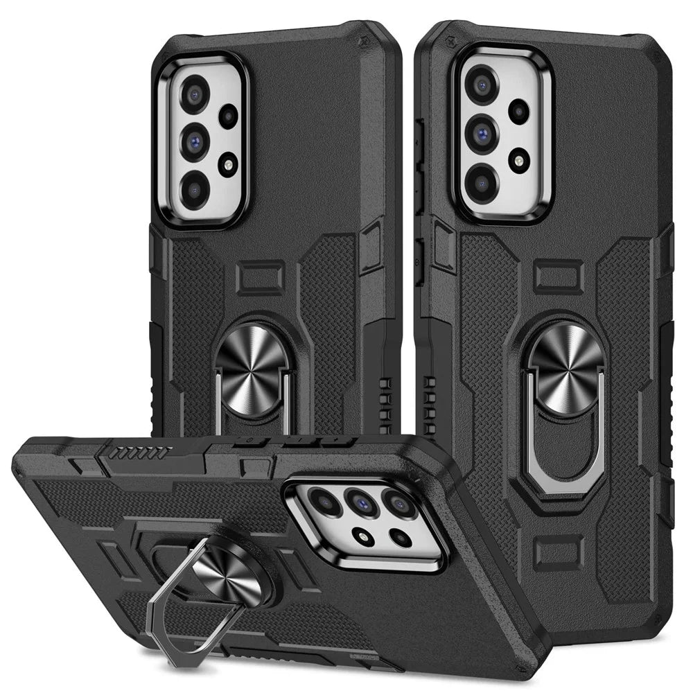 For Samsung Galaxy A73 5G Shockproof PC + TPU Phone Cover Kickstand with Ring Holder Built-in Metal Sheet - Black - 1