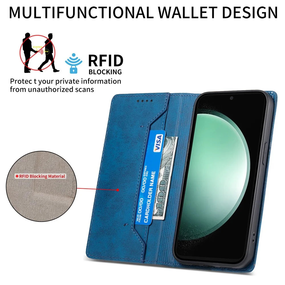 For Samsung Galaxy S25 FE Wallet Case RFID Blocking PU Leather Phone Cover - Blue - 2