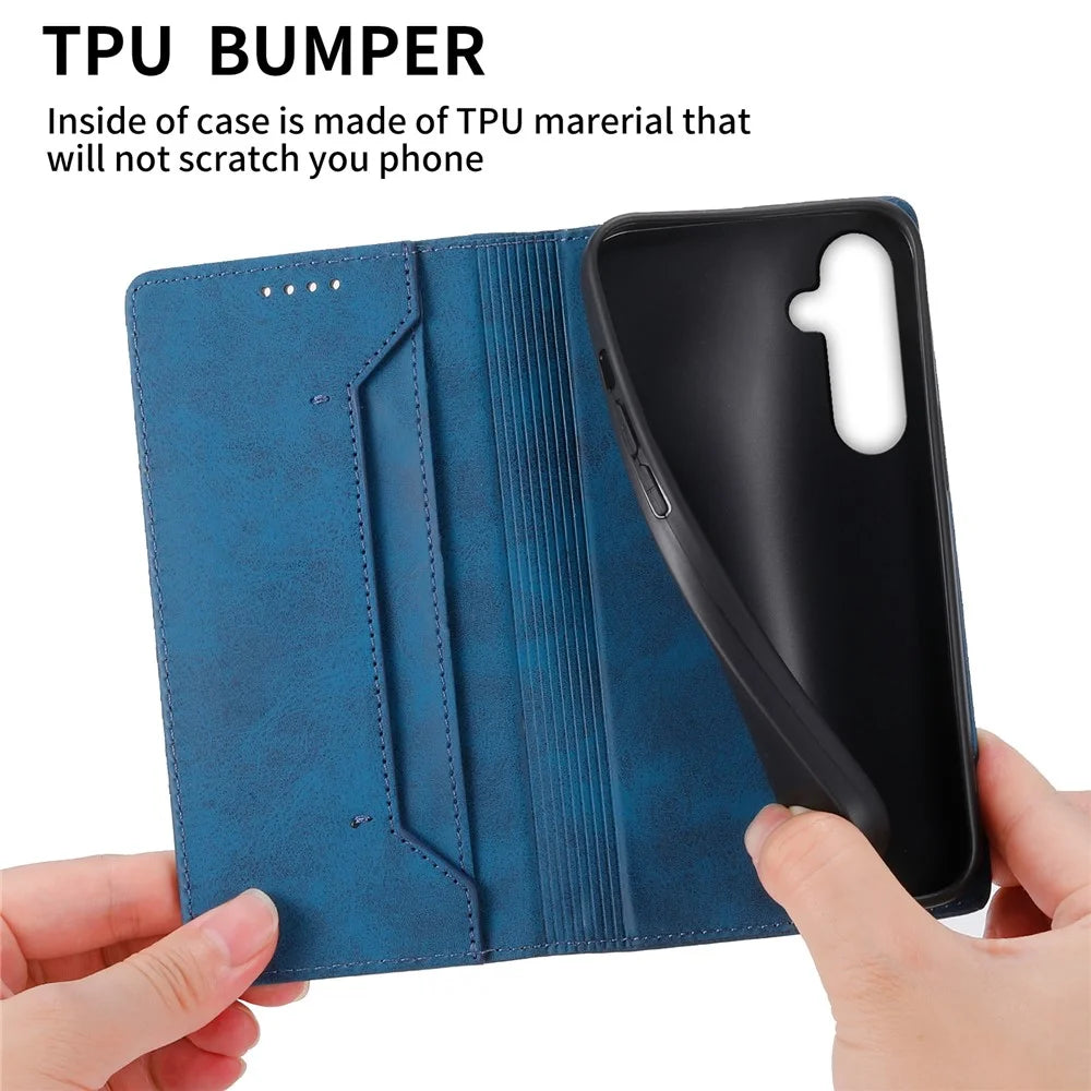 For Samsung Galaxy S25 FE Wallet Case RFID Blocking PU Leather Phone Cover - Blue - 5