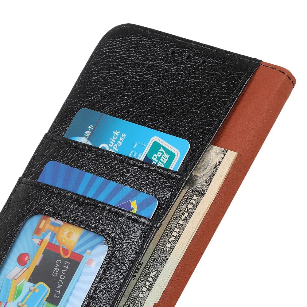 For Samsung Galaxy S25 FE Case Nappa Texture Split Leather Wallet Phone Cover - Black - 5