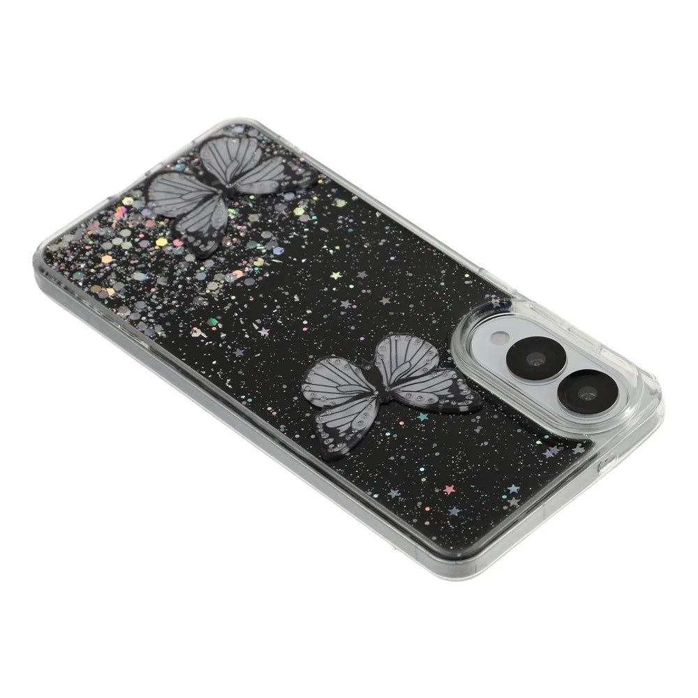 For Samsung Galaxy S25 Edge Case Epoxy PVC Butterfly TPU Aesthetics Phone Cover - Black - 4
