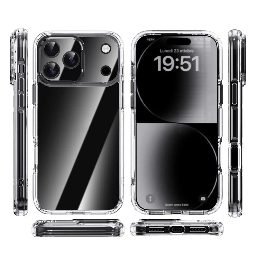 IPAKY For iPhone 17 Pro Clear Case Metal Lens Frame Shockproof TPU Phone Cover - Black - 2
