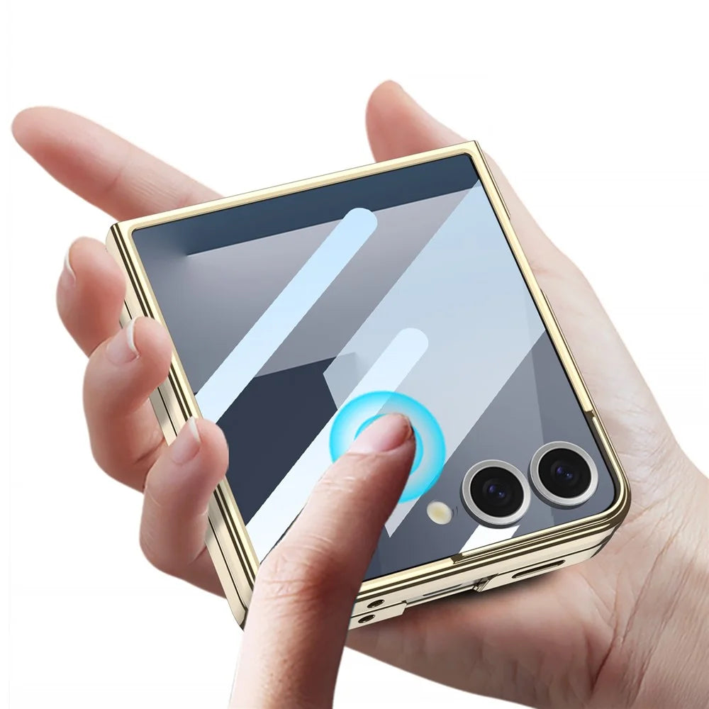 GKK For Samsung Galaxy Z Flip7 5G Case Kickstand Hard PC Phone Back Cover with Screen Film - Champagne Gold - 2