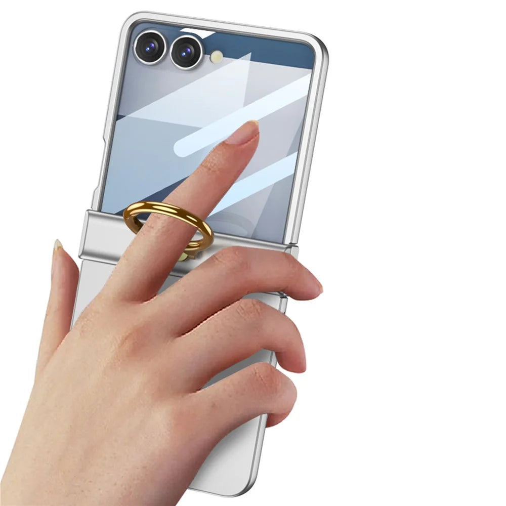 GKK For Samsung Galaxy Z Flip7 5G Case Ultra Thin Ring Kickstand Phone Cover Full Protection with Screen Film - Silver - 2