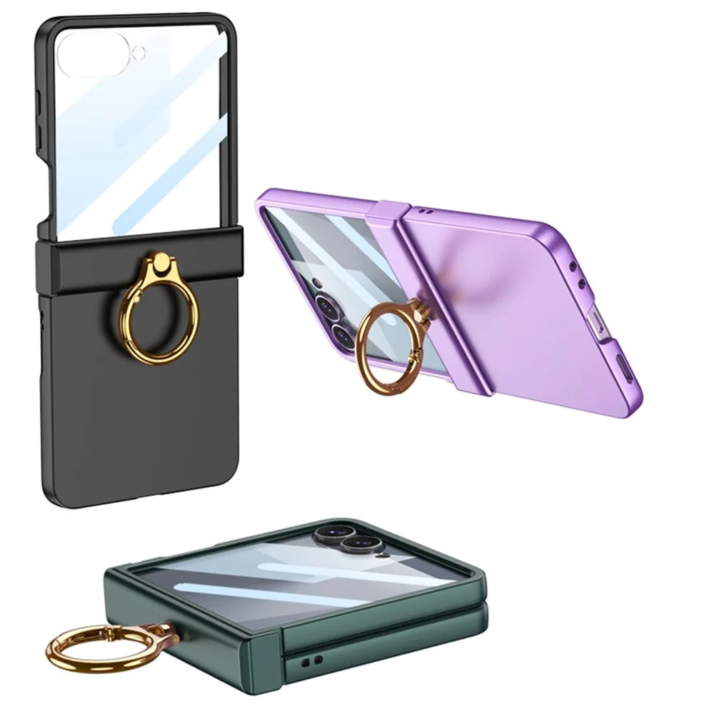 GKK For Samsung Galaxy Z Flip7 5G Case Ultra Thin Ring Kickstand Phone Cover Full Protection with Screen Film - Silver - 6