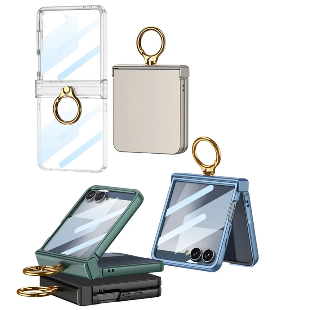 GKK For Samsung Galaxy Z Flip7 5G Case Ultra Thin Ring Kickstand Phone Cover Full Protection with Screen Film - Silver - 7