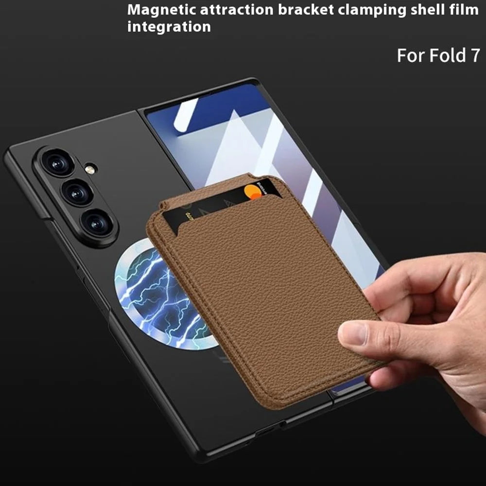 GKK For Samsung Galaxy Z Fold7 5G Magnetic Case PC + Tempered Glass Phone Cover with Card Holder Kickstand - Carbon Fiber Texture - 4