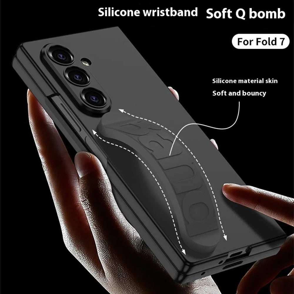 GKK For Samsung Galaxy Z Fold7 5G Case with Silicone Wristband PC + Tempered Glass Phone Back Cover - Black - 2