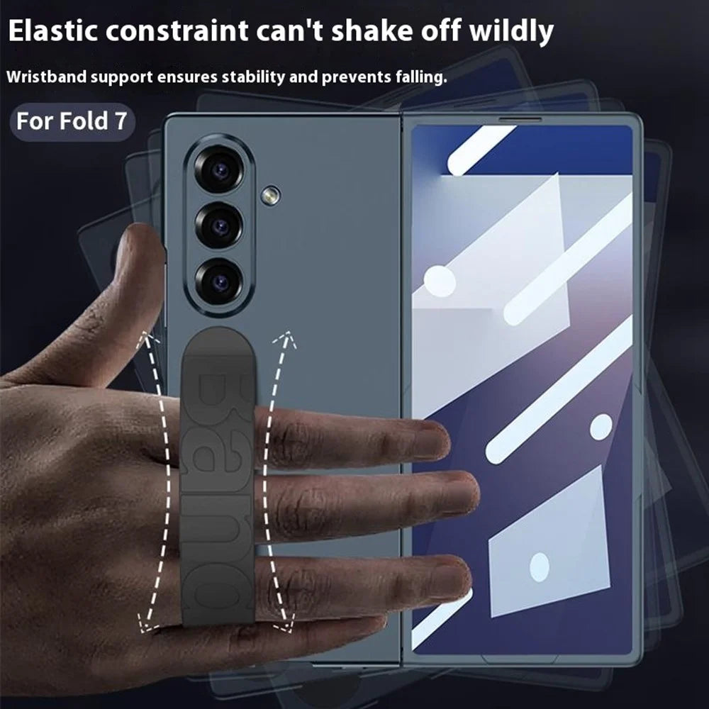 GKK For Samsung Galaxy Z Fold7 5G Case with Silicone Wristband PC + Tempered Glass Phone Back Cover - Black - 4