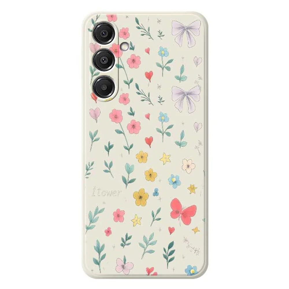 For Samsung Galaxy A16 5G  /  4G Case Floral Bow Pattern Printing Straight Edge TPU Phone Back Cover - Beige - 1