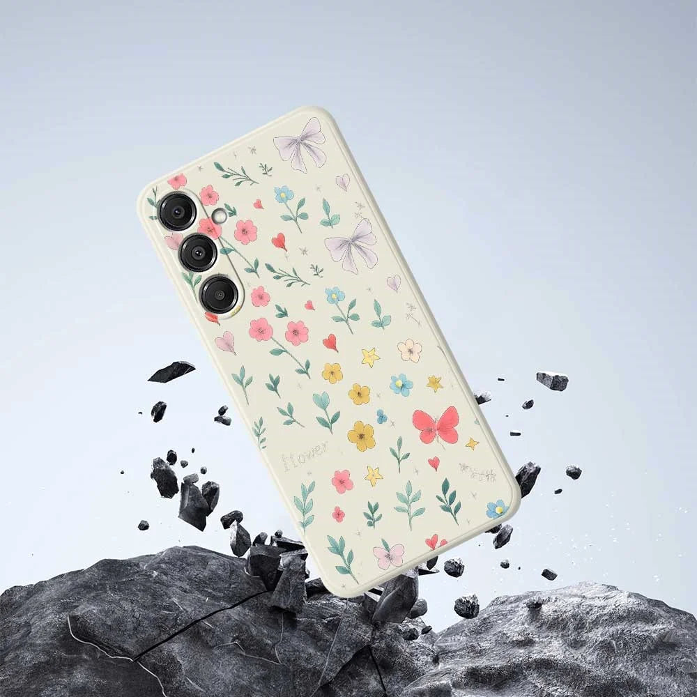 For Samsung Galaxy A16 5G  /  4G Case Floral Bow Pattern Printing Straight Edge TPU Phone Back Cover - Beige - 7