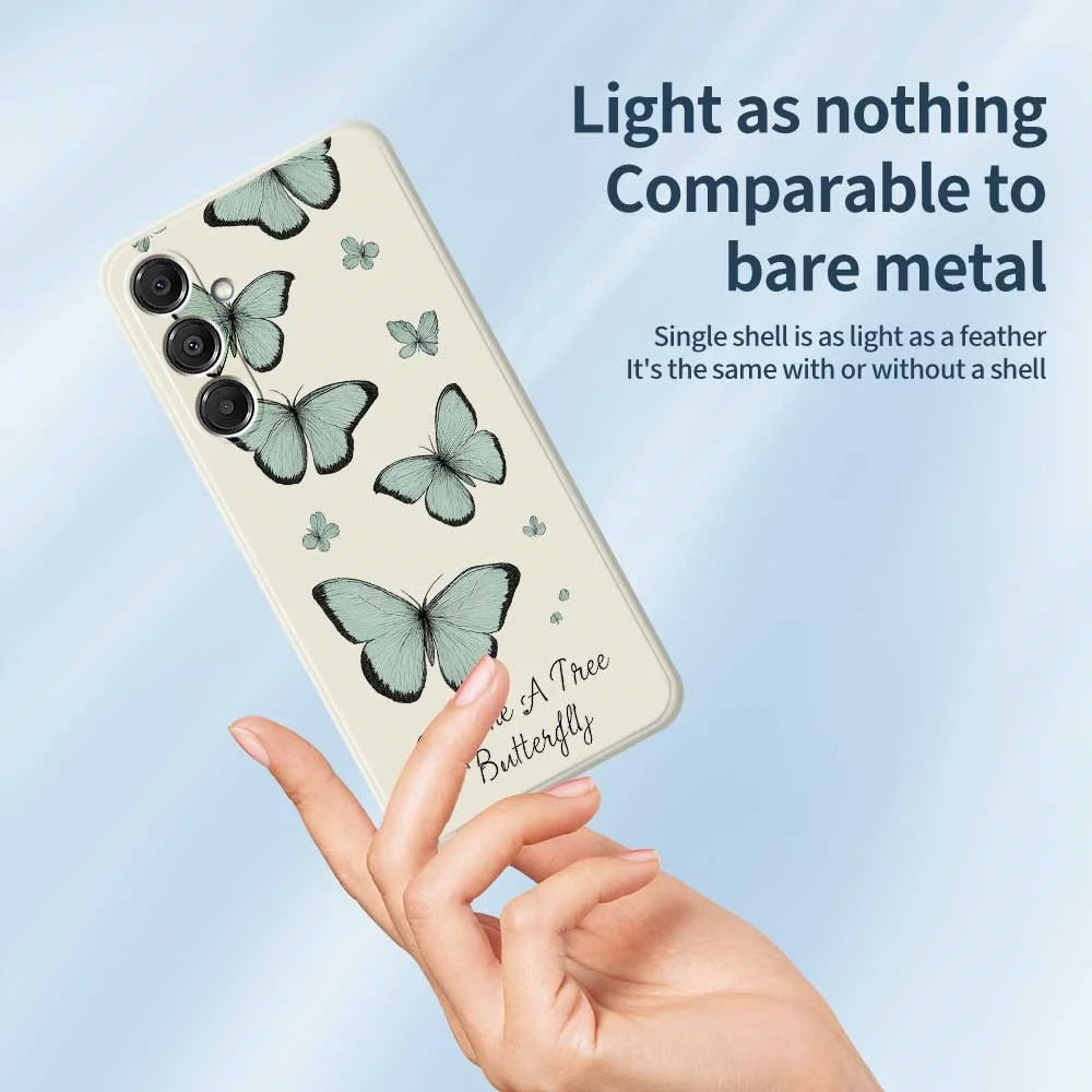 For Samsung Galaxy A16 5G  /  4G Case Green Butterfly Pattern Printing Straight Edge TPU Phone Back Cover - Beige - 4