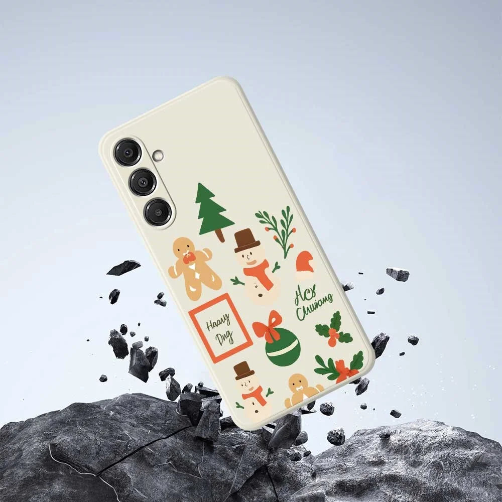 For Samsung Galaxy A16 5G  /  4G Case Christmas Snowman Pattern Printing Straight Edge TPU Phone Back Cover - Beige - 7