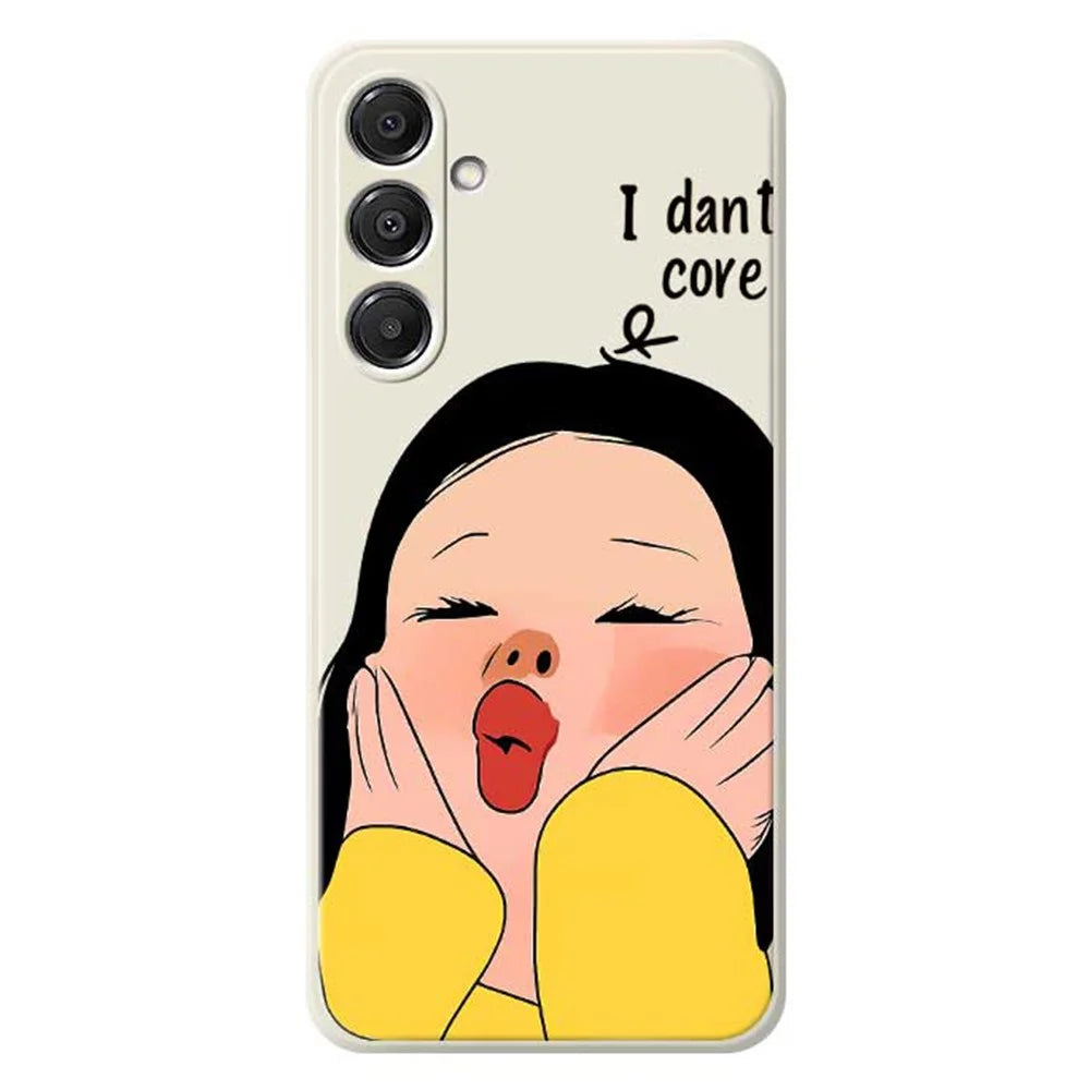 For Samsung Galaxy A16 5G  /  4G Case Girl Holding Face Pattern Printing Straight Edge TPU Phone Back Cover - Beige - 1