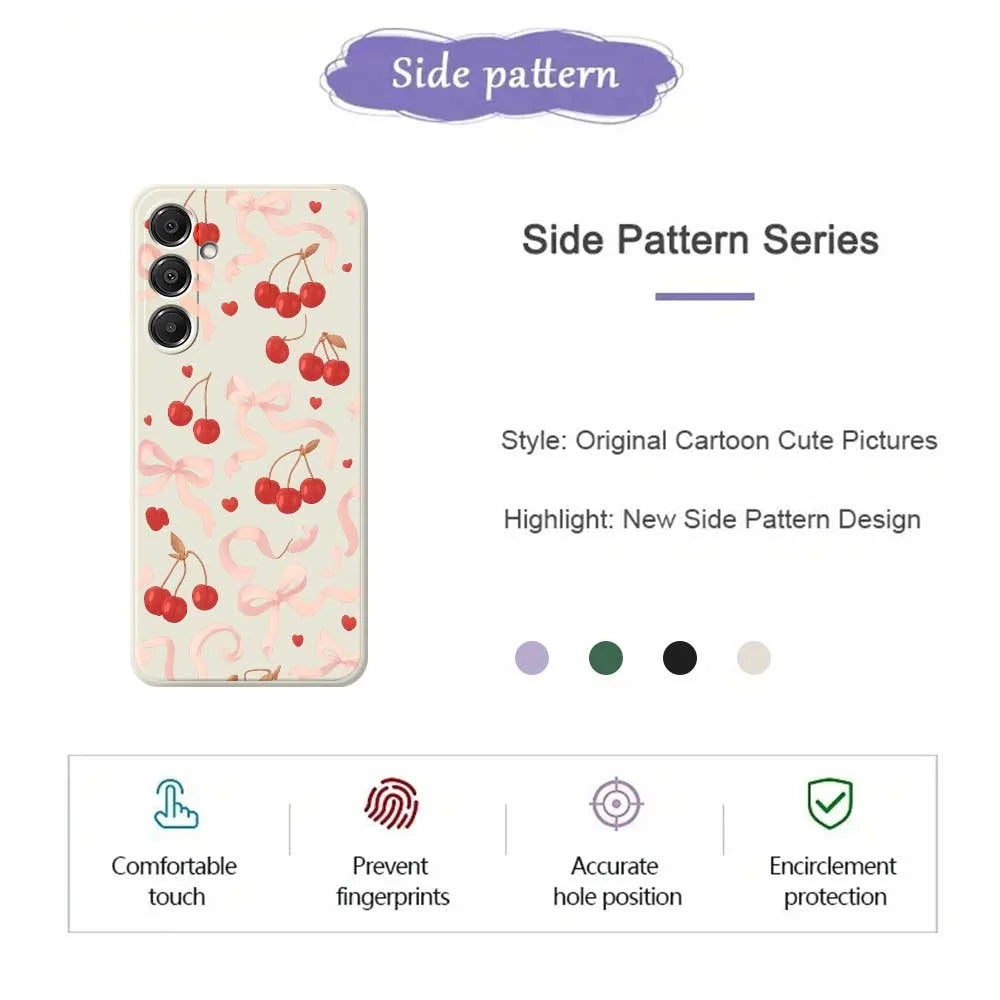 For Samsung Galaxy A16 5G  /  4G Case Big Bow Cherry Pattern Printing Straight Edge TPU Phone Back Cover - Beige - 2