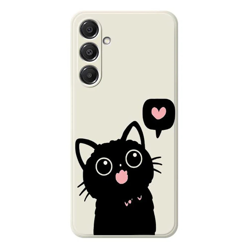 For Samsung Galaxy A16 5G  /  4G Case Love Black Cat Pattern Printing Straight Edge TPU Phone Back Cover - Beige - 1