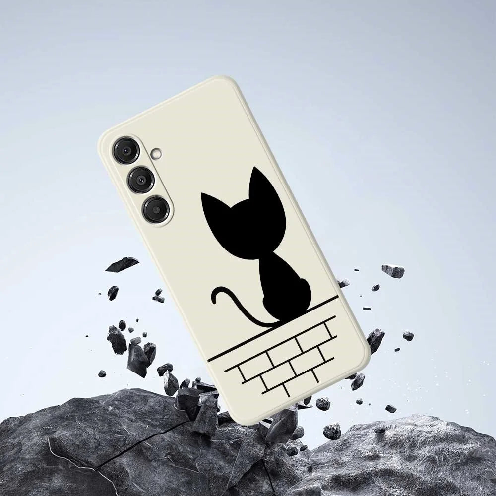 For Samsung Galaxy A16 5G  /  4G Case Black Cat on the Wall Pattern Printing Straight Edge TPU Phone Back Cover - Beige - 7