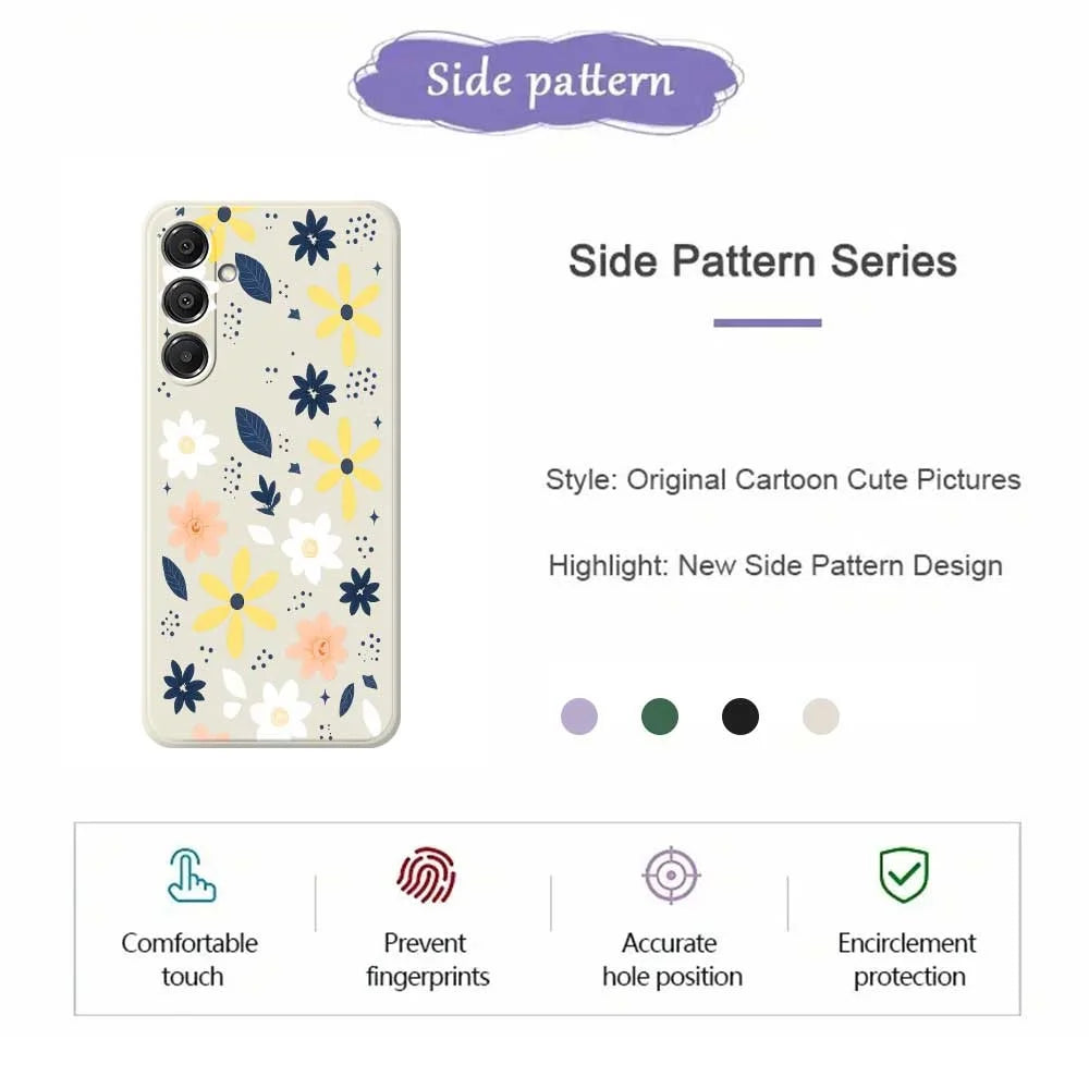 For Samsung Galaxy A16 5G  /  4G Case Colorful Floral Blue Leaves Pattern Printing Straight Edge TPU Phone Back Cover - Beige - 2