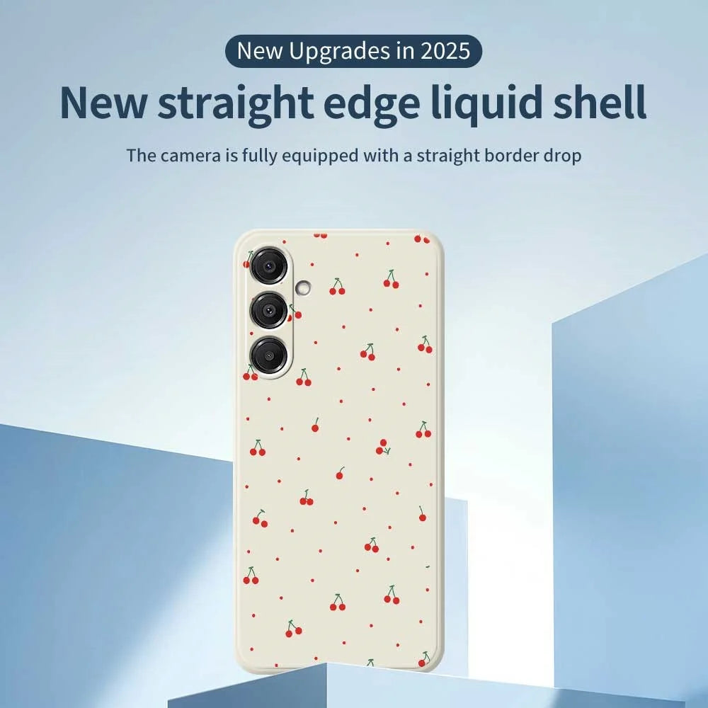 For Samsung Galaxy A16 5G  /  4G Case Red Cherry Pattern Printing Straight Edge TPU Phone Back Cover - Black - 2