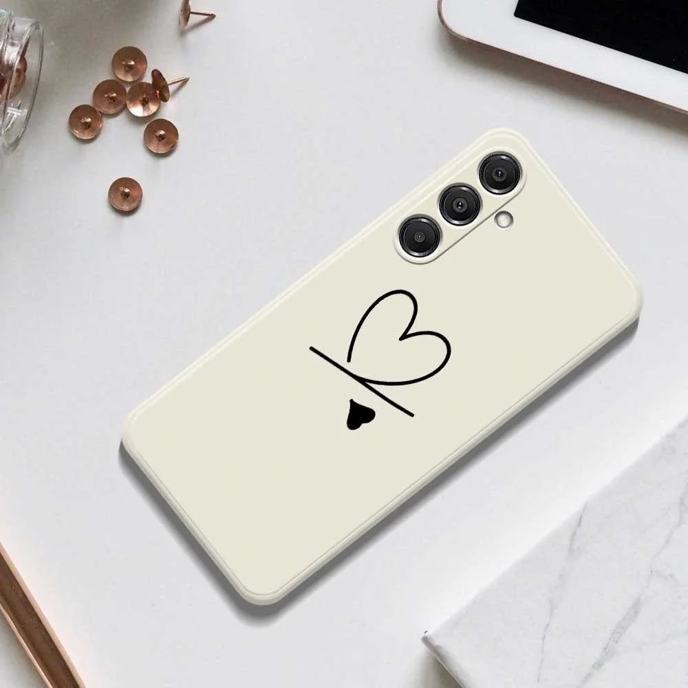 For Samsung Galaxy A16 5G  /  4G Case Black Love Pattern Printing Straight Edge TPU Phone Back Cover - Beige - 5