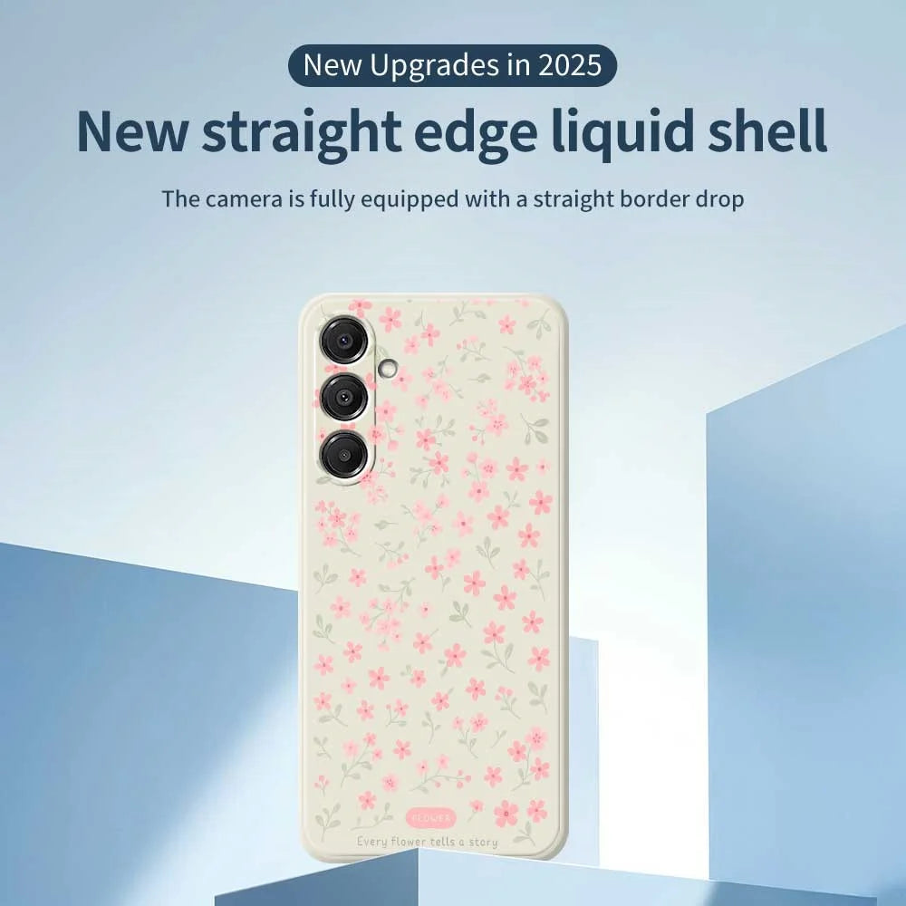 For Samsung Galaxy A16 5G  /  4G Case Pink Small Flowers Pattern Printing Straight Edge TPU Phone Back Cover - Beige - 2