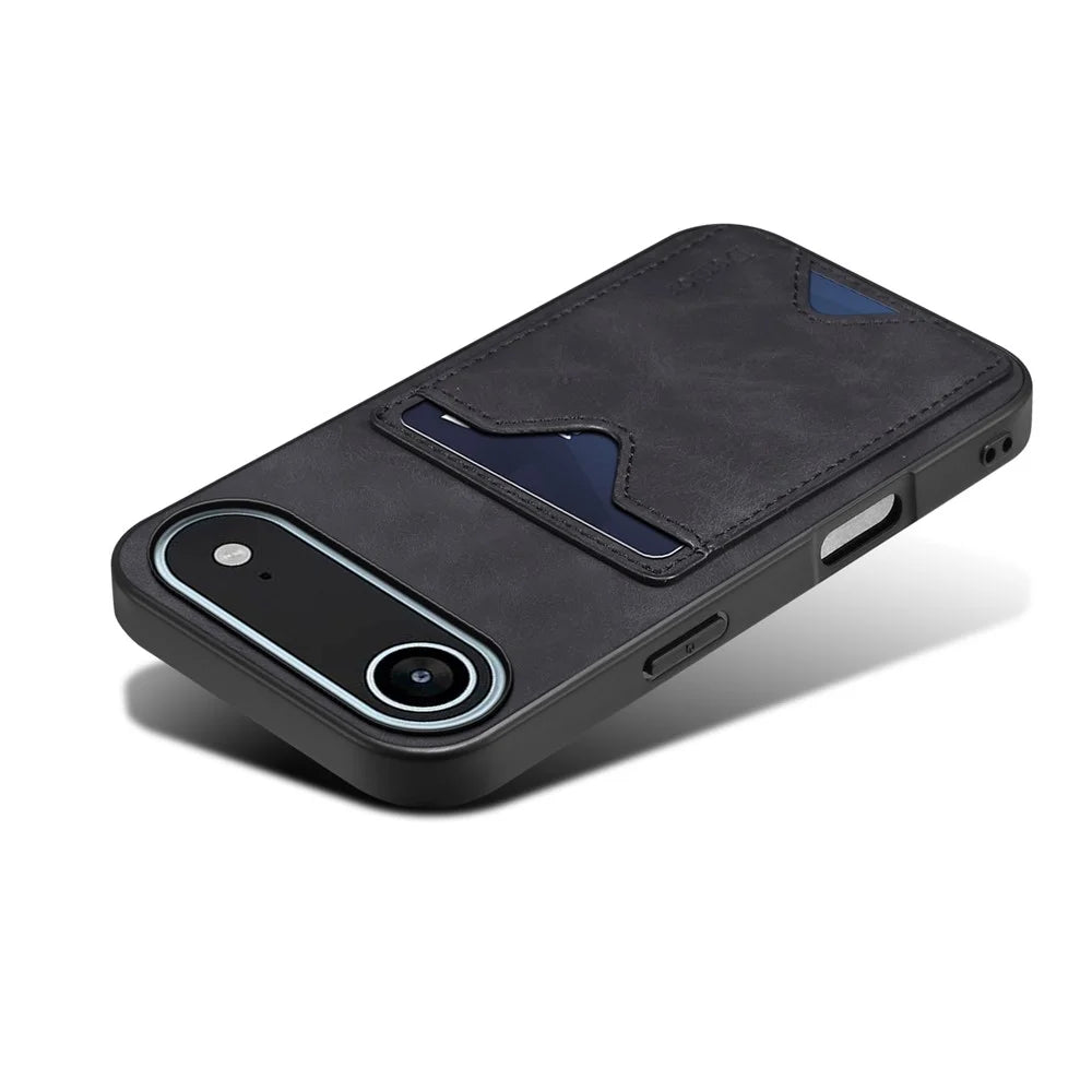 DENIOR For iPhone Air Case Card Holder Kickstand Leather + PC + TPU Phone Cover - Black - 5