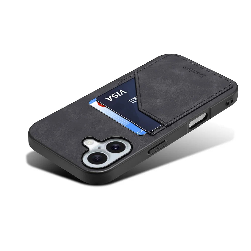 DENIOR For iPhone 17 Case Dual Card Slots PU Leather + TPU + PC Phone Cover - Black - 3