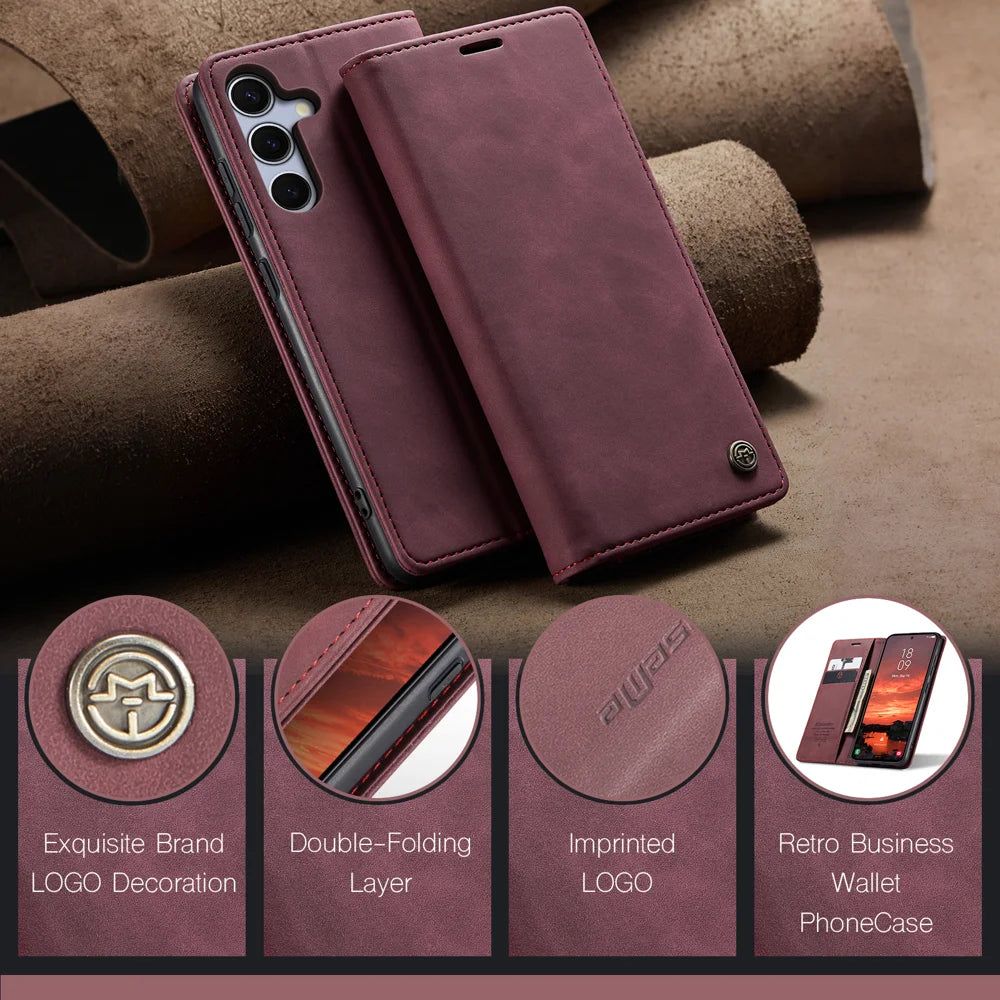 CASEME For Samsung Galaxy S25 FE Wallet Case  013 Series PU Leather Phone Cover Stand - Red - 4