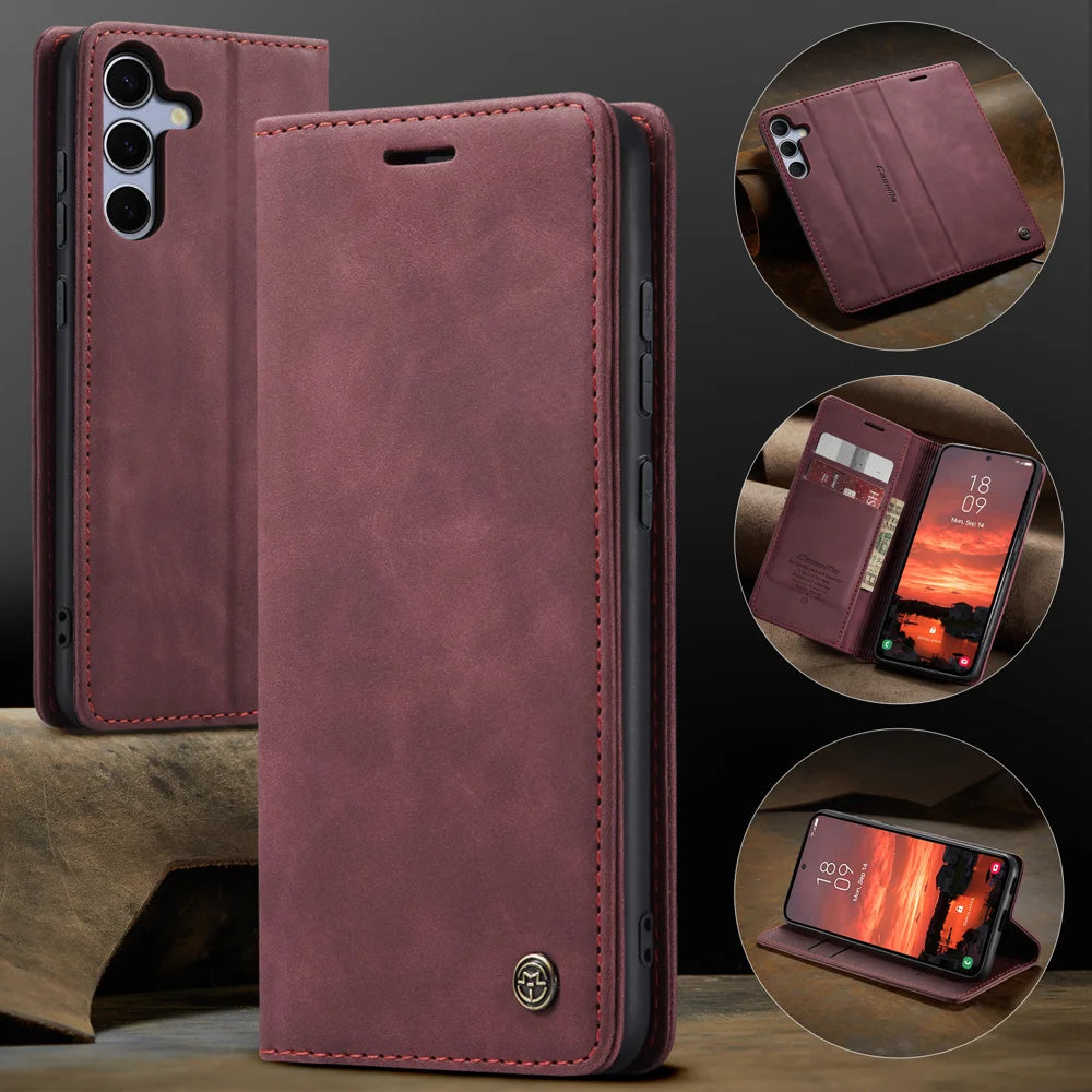 CASEME For Samsung Galaxy S25 FE Wallet Case  013 Series PU Leather Phone Cover Stand - Red - 7