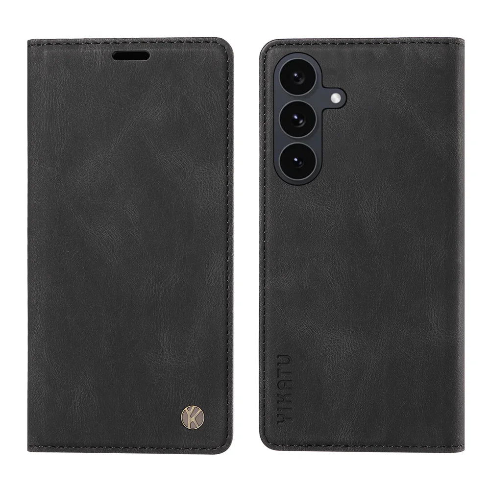 YIKATU For Samsung Galaxy S25 FE Leather Cover  YK-004 Skin-Touch Wallet Phone Cases - Black - 1