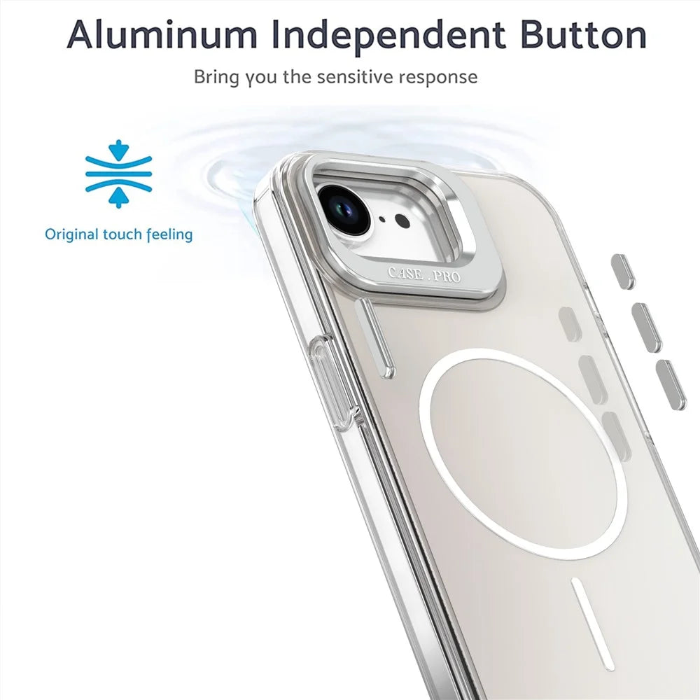 For iPhone 17e / 16e Case Compatible with MagSafe TPU + Acrylic Phone Cover with Lens Frame Kickstand - White - 3