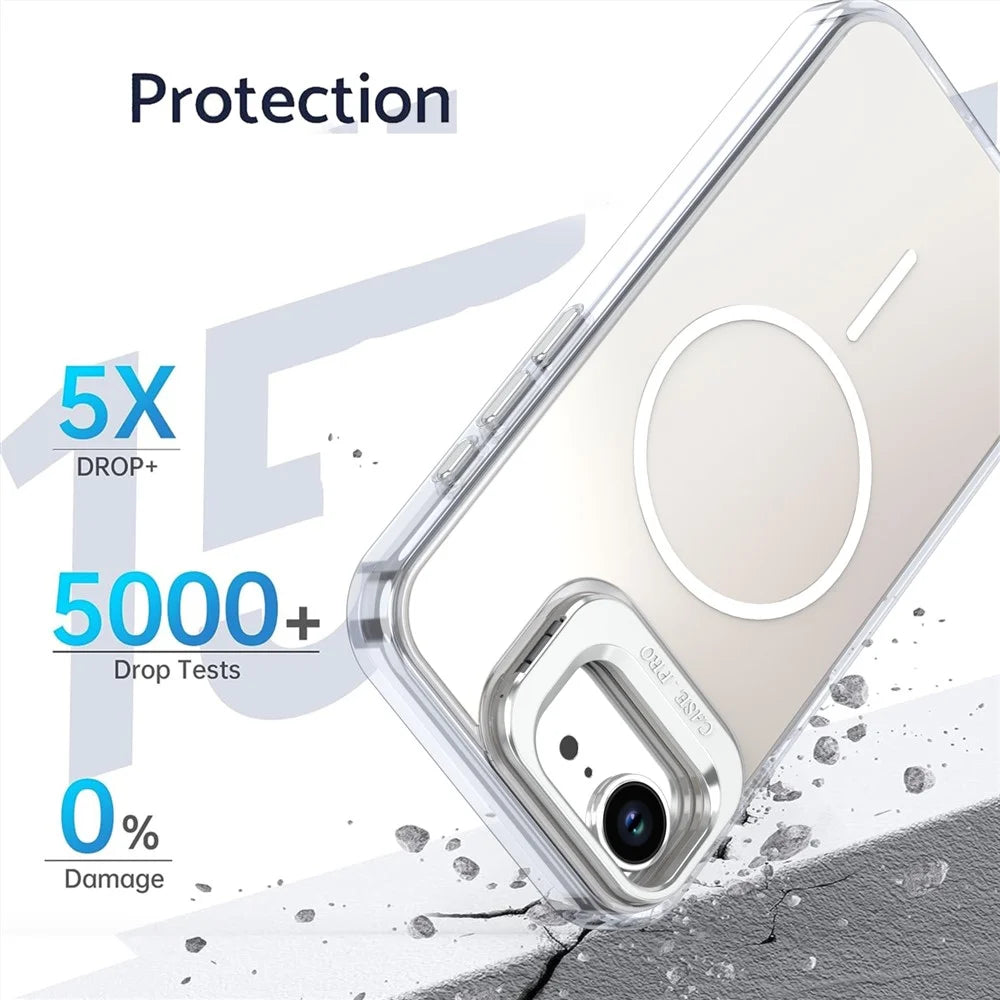 For iPhone 17e / 16e Case Compatible with MagSafe TPU + Acrylic Phone Cover with Lens Frame Kickstand - White - 4
