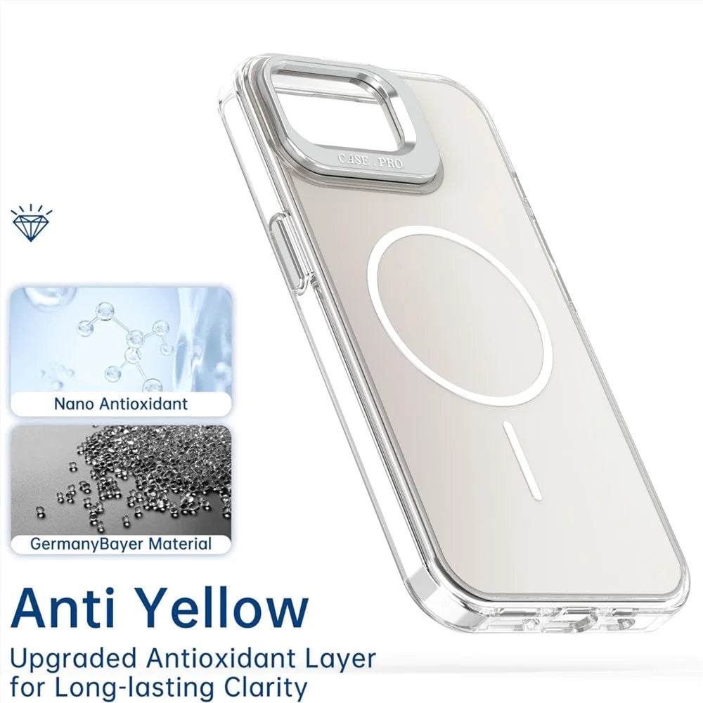 For iPhone 17e / 16e Case Compatible with MagSafe TPU + Acrylic Phone Cover with Lens Frame Kickstand - White - 6